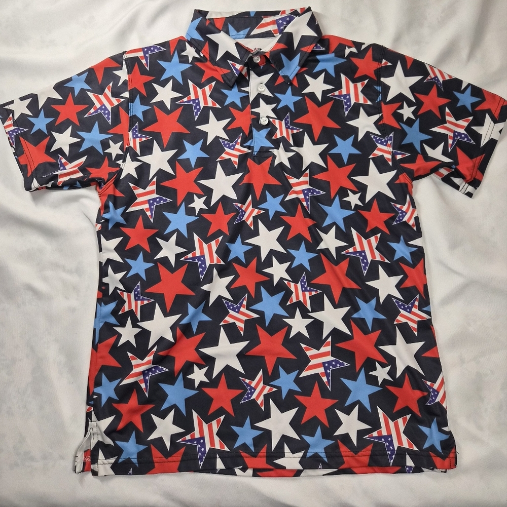 Men's Star Print Polo Shirt - Red, White, and Blue